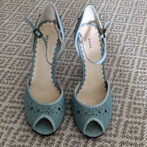 Marc Jacobs light blue peep toe embellished pumps size 8.5